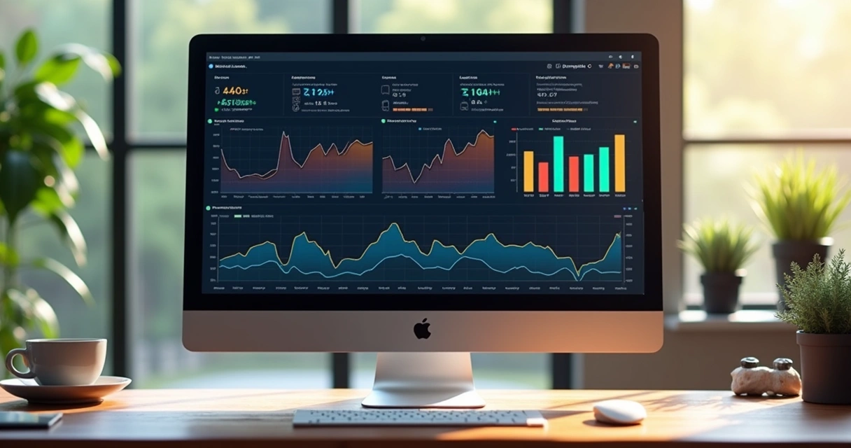 Dashboard de monitoramento de aplicações com gráficos coloridos