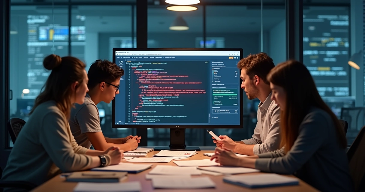 Equipe analisando tela de erro após deploy automatizado