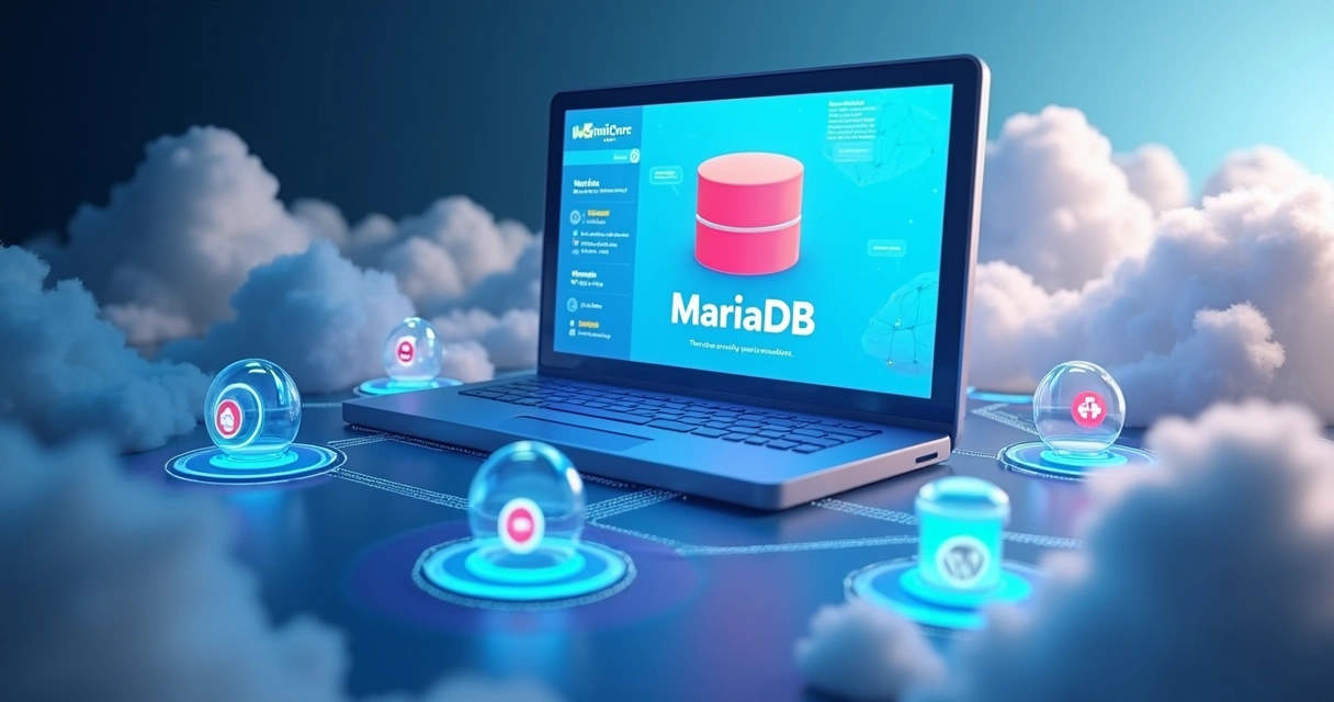 Servidor cloud com banco de dados MariaDB e conexões entre plataformas SaaS