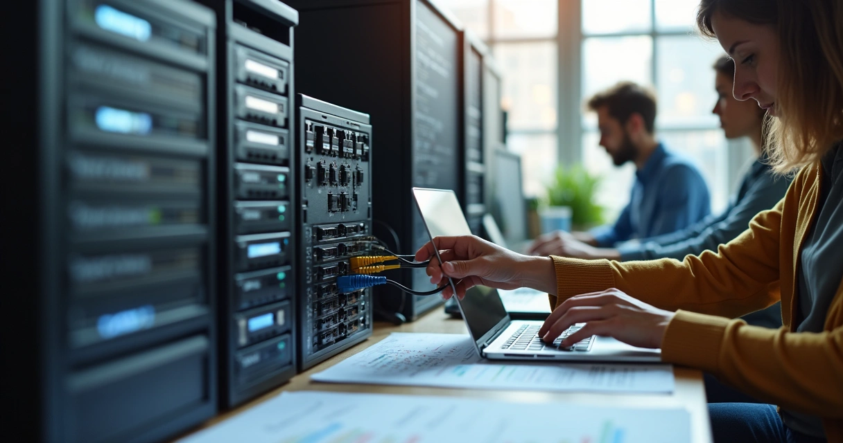Servidor de tecnologia aberto sendo instalado em pequeno escritório