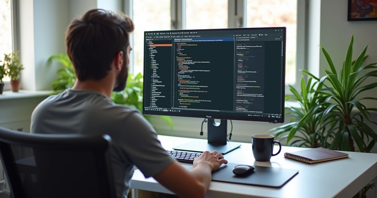 Pessoa pesquisando código no GitHub em um monitor