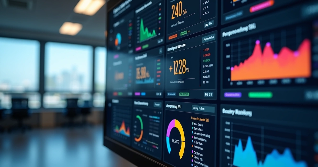 Tela de painel de monitoramento de hospedagem SaaS com gráficos coloridos