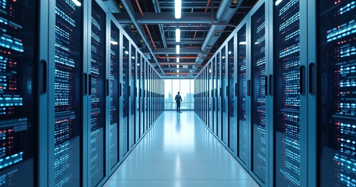 Servidores organizados em um data center moderno